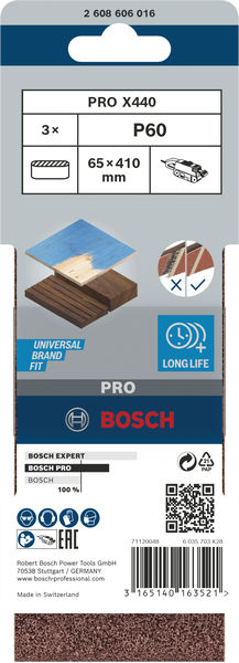 BOSCH PRO X440 Schleifband, 65 x 410 mm, G60, 3-tlg.
