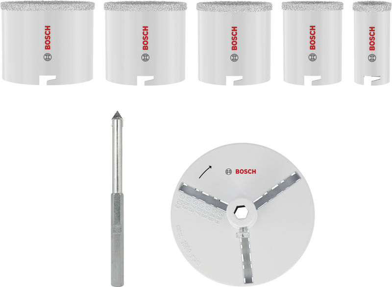 BOSCH Brick and Soft Tile Lochsägen-Set mit Aufsteckhalter, 33; 53; 67; 73; 83 x 60 mm BOSCH Brick and Soft Tile Lochsägen-Set mit Aufsteckhalter, 33; 53; 67; 73; 83 x 60 mm