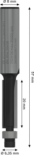 BOSCH PRO Bündigfräser mit untenliegendem Führungskugellager, Ø6,35 x L20, Schaft 8 mm BOSCH PRO Bündigfräser mit untenliegendem Führungskugellager, Ø6,35 x L20, Schaft 8 mm
