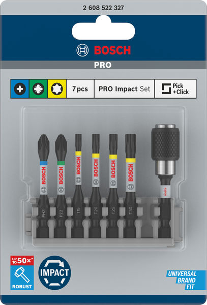 BOSCH PRO Impact Set mit Quick Change-Bithalter und Pick and Click-Einsätzen, 8-tlg.