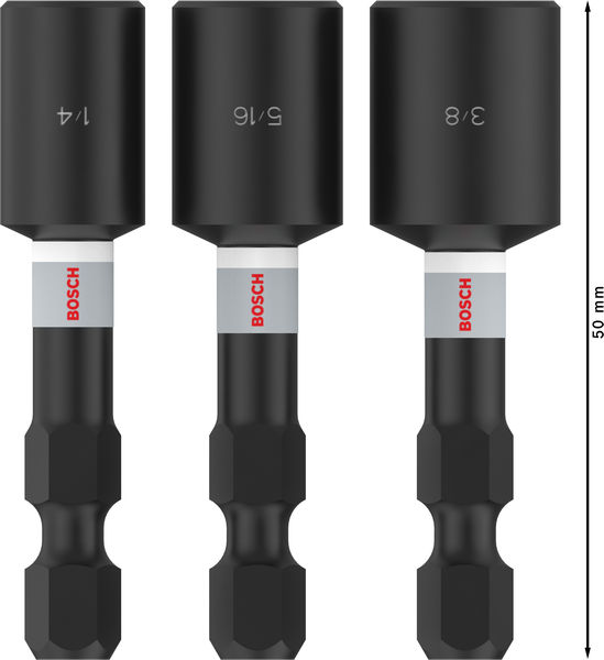 BOSCH PRO Nutsetter Impact Set , 1/4" x 50 mm, 5/16" x 50 mm, 3/8" x 50 mm, 3-tlg. BOSCH PRO Nutsetter Impact Set , 1/4" x 50 mm, 5/16" x 50 mm, 3/8" x 50 mm, 3-tlg.