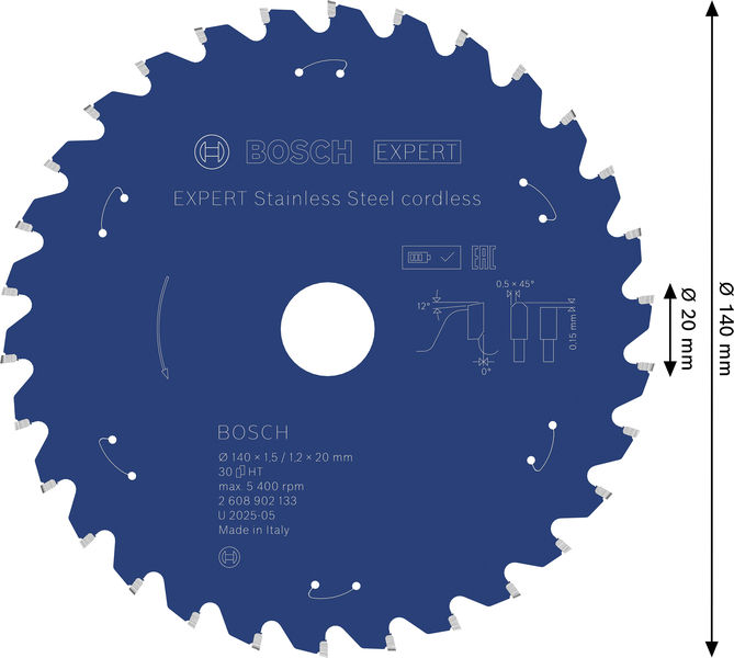 BOSCH EXPERT Stainless Steel Kreissägeblatt, 140x20 mm, Z30 BOSCH EXPERT Stainless Steel Kreissägeblatt, 140x20 mm, Z30