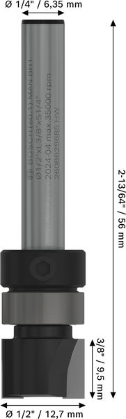 BOSCH PRO Bündigfräser, obenliegendes Führungskugellager, Ø 1/2" x L 3/8", Schaft 1/4"