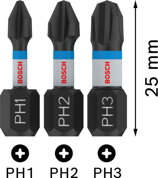 BOSCH PRO PH Impact Bit Set, 25 mm, 3-tlg BOSCH PRO PH Impact Bit Set, 25 mm, 3-tlg