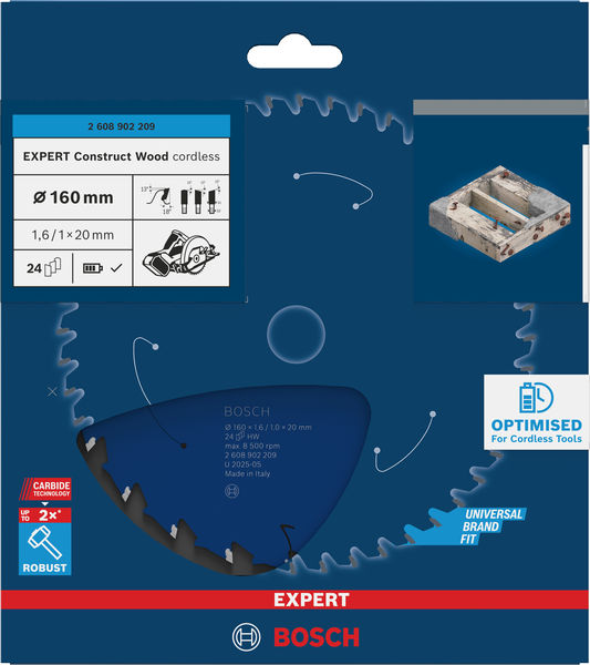 BOSCH EXPERT Construct Wood Kreissägeblatt, 160x1,6x20 mm, T24