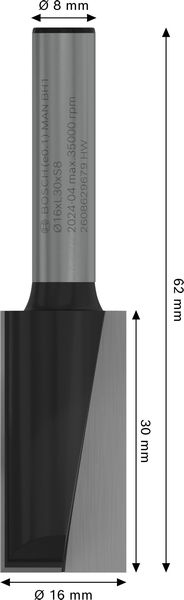 BOSCH PRO Nutfräser, zweischneidig, Ø 16 x L 30, Schaft 8 mm BOSCH PRO Nutfräser, zweischneidig, Ø 16 x L 30, Schaft 8 mm