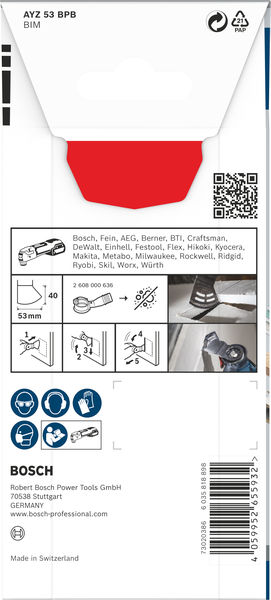 BOSCH PRO AYZ 53 BPB Blatt für Multifunktionswerkzeuge, 53 x 40 mm BOSCH PRO AYZ 53 BPB Blatt für Multifunktionswerkzeuge, 53 x 40 mm