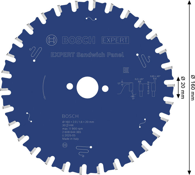 BOSCH EXPERT Sandwich Panel Kreissägeblatt, 160x2/1,6x20 mm, Z30