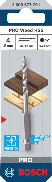 BOSCH PRO Wood HSS-Holzspiralbohrer, 4x35x87 mm BOSCH PRO Wood HSS-Holzspiralbohrer, 4x35x87 mm