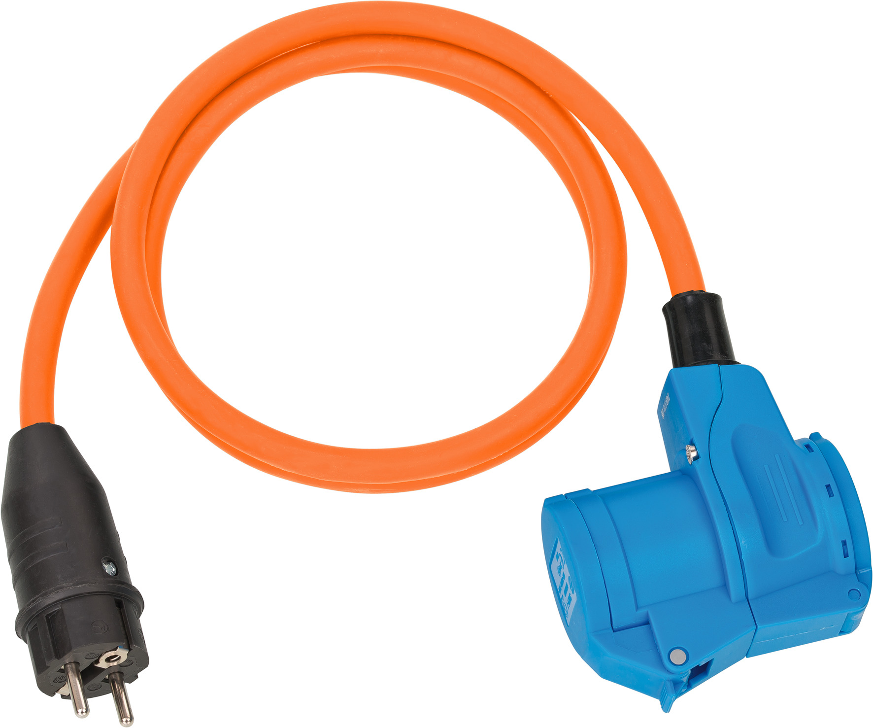 BRENNENSTUHL Brennenstuhl Camping CEE Adapterleitung mit Schutzkontakt-Stecker und CEE-Winkelkupplung inkl. Schutzkontakt-Steckdose (1,5m Kabel in Orange, 230V/16A, Einsatz im Außenbereich, Made in Germany)