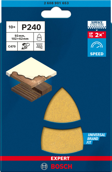 BOSCH EXPERT C470 Schleifblatt, 102x62/93mm, K240, 11 Löcher, 10-tlg.