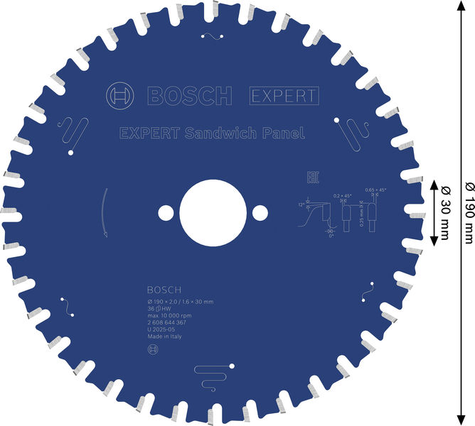 BOSCH EXPERT Sandwich Panel Kreissägeblatt, 190x2/1,6x30 mm, Z36