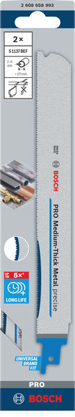 BOSCH PRO Medium-Thick Metal precise S1137BEF Säbelsägeblatt, 1,1x25x225 mm, 2-tlg.