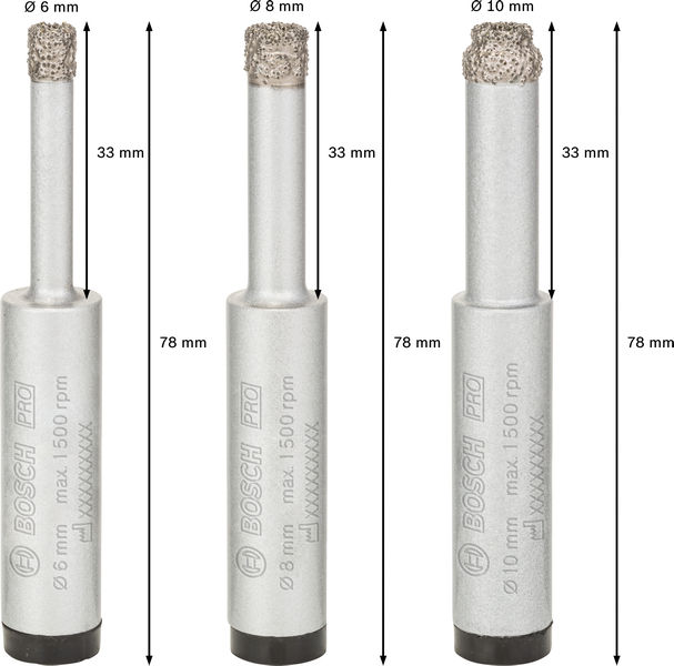 BOSCH PRO Ceramic dry Bohrer-Set, 6 x 33, 8 x 33, 10 x 33 mm, 3-tlg.