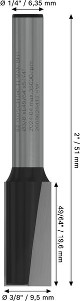 BOSCH PRO Nutfräser, zweischneidig, Ø 3/8" x L 49/64", Schaft 1/4" BOSCH PRO Nutfräser, zweischneidig, Ø 3/8" x L 49/64", Schaft 1/4"
