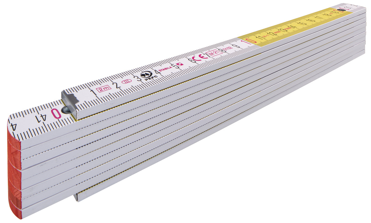 STABILA Zollstock Type 717, 2 m, weiß, weiß/gelbe metrische Schnellablese-Skala, Winkelfunktion, Meterstab aus PEFC-zertifiziertem Holz, Polyamid-Gelenke STABILA Zollstock Type 717, 2 m, weiß, weiß/gelbe metrische Schnellablese-Skala, Winkelfunktion, Meterstab aus PEFC-zertifiziertem Holz, Polyamid-Gelenke