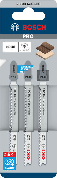 BOSCH PRO Hardwood clean T101BF Stichsägeblatt, 100 mm, 3-tlg. BOSCH PRO Hardwood clean T101BF Stichsägeblatt, 100 mm, 3-tlg.
