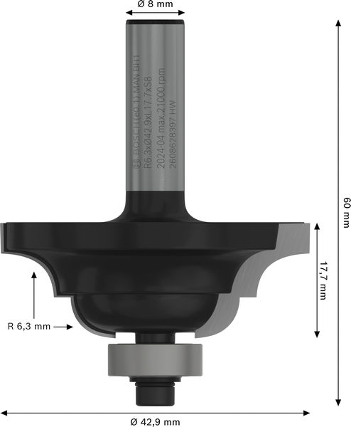 BOSCH PRO Profilnutfräser, R 6,3, Schaft 8 mm BOSCH PRO Profilnutfräser, R 6,3, Schaft 8 mm