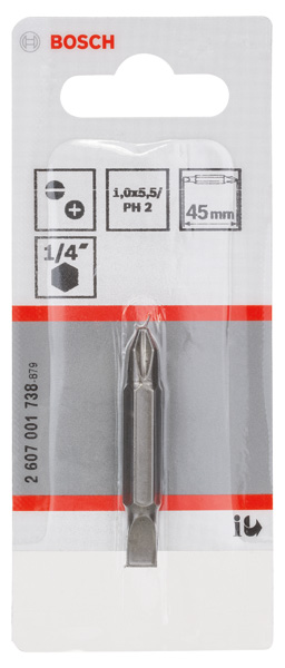 BOSCH Doppelklingenbit, S 1,0 x 5,5, PH2, 45 mm BOSCH Doppelklingenbit, S 1,0 x 5,5, PH2, 45 mm