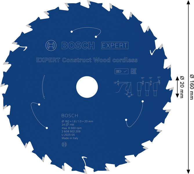 BOSCH EXPERT Construct Wood Kreissägeblatt, 160x1,6x20 mm, T24