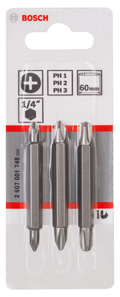 BOSCH Doppelklingenbit-Set, 3-teilig, PH1, PH1, PH2, PH2, PH3, PH3, 60 mm BOSCH Doppelklingenbit-Set, 3-teilig, PH1, PH1, PH2, PH2, PH3, PH3, 60 mm
