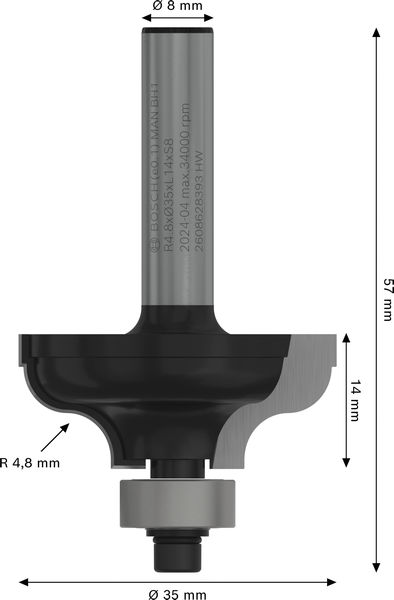 BOSCH PRO Profilfräser klassisch, R 4,8, Schaft 8 mm BOSCH PRO Profilfräser klassisch, R 4,8, Schaft 8 mm