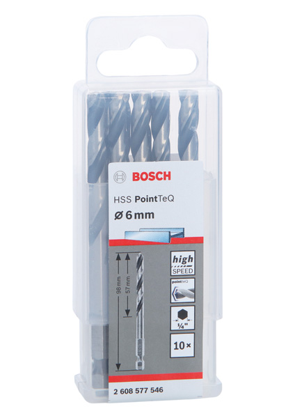 BOSCH HSS PointTeQ Sechskantbohrer 6,0 mm, 10er-Pack
