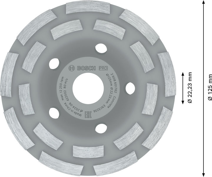 BOSCH PRO Concrete Topfscheibe, 50 x 125 mm, 22,23 mm, 2-reihig