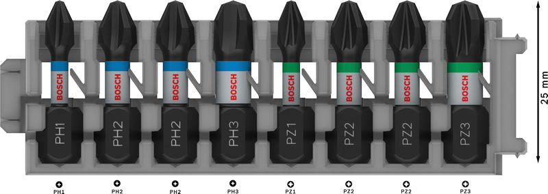 BOSCH PRO Impact Schrauberbit-Set, PH1/PH2/PH3/PZ1/PZ2/PZ3, 25 mm, 8-tlg