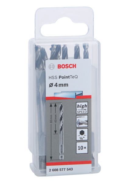 BOSCH HSS PointTeQ Sechskantbohrer 4,0 mm, 10er-Pack