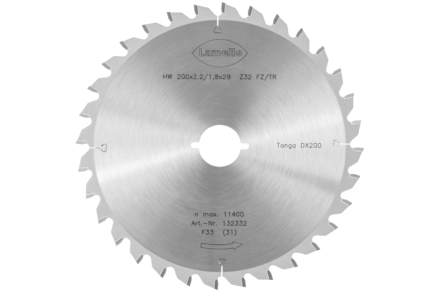LAMELLO Tanga DX200 Sägeblatt, HW, Ø200x2.2xØ29 mm, Z32, mit Schnellspann-Aufnahme LAMELLO Tanga DX200 Sägeblatt, HW, Ø200x2.2xØ29 mm, Z32, mit Schnellspann-Aufnahme