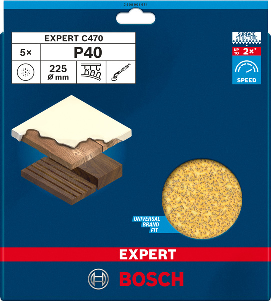 BOSCH EXPERT C470 Schleifblatt, 225mm, K40, 19 Löcher, 5-tlg.