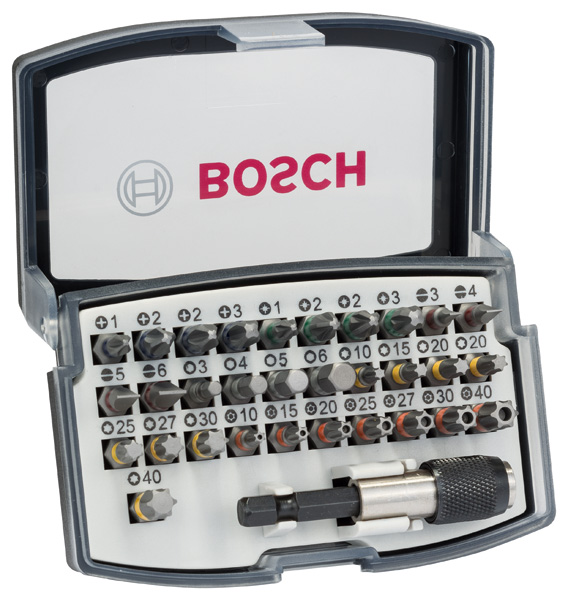 BOSCH 32-teiliges Schrauberbit-Set, PH, PZ, H, T und Quick Change-Universalhalter