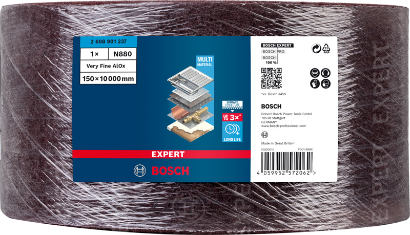 BOSCH EXPERT N880 Vliesrolle, 150x10mm, Sehr feines AlOx BOSCH EXPERT N880 Vliesrolle, 150x10mm, Sehr feines AlOx