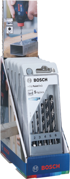 BOSCH HSS PointTeQ Sechskantbohrer-Set in Schaukasten, 5-tlg., 2-6 mm BOSCH HSS PointTeQ Sechskantbohrer-Set in Schaukasten, 5-tlg., 2-6 mm