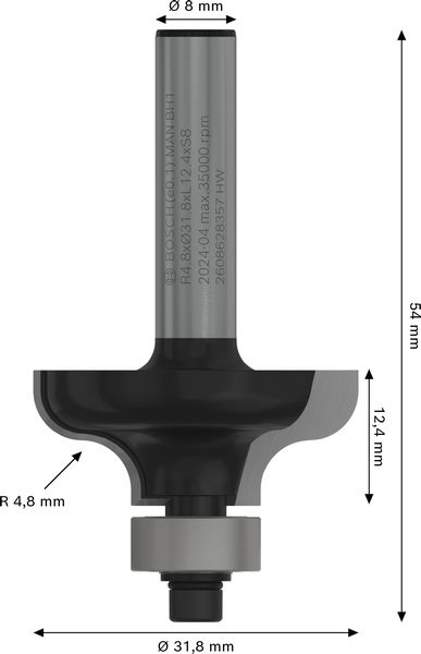 BOSCH PRO Profilfräser, R 4,8, Schaft 8 mm