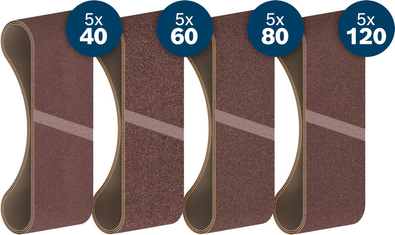 BOSCH PRO X440 Schleifband Set, 100x610mm, K40/60/80/120, 20-tlg., Starter Pack