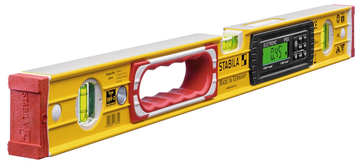 STABILA Elektronische Wasserwaage TECH 196, 61 cm, 2 Digital-Displays, Messbereich: 0° – 360° (4 x 90°), Anzeige-Modi: °, %, mm/m, in/ft, Schutzklasse IP 65, Wasserwaagen-Tasche STABILA Elektronische Wasserwaage TECH 196, 61 cm, 2 Digital-Displays, Messbereich: 0° – 360° (4 x 90°), Anzeige-Modi: °, %, mm/m, in/ft, Schutzklasse IP 65, Wasserwaagen-Tasche