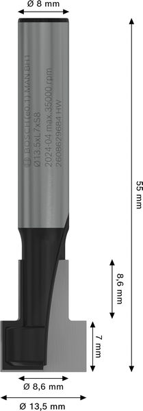 BOSCH PRO T-Nutfräser, Ø 13,5 x Ø 8,6, Schaft 8 mm BOSCH PRO T-Nutfräser, Ø 13,5 x Ø 8,6, Schaft 8 mm