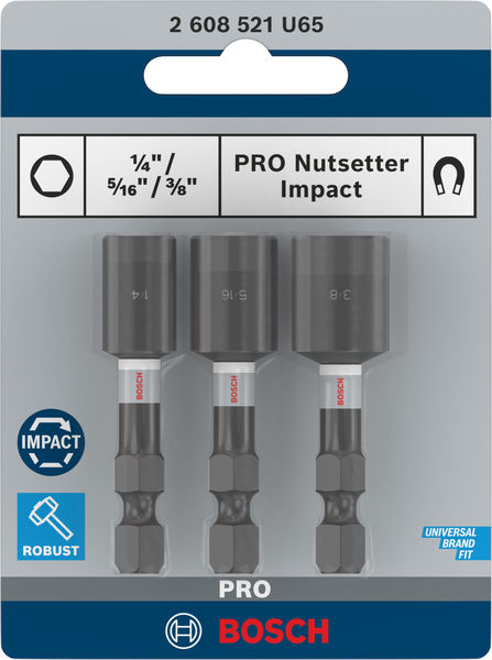 BOSCH PRO Nutsetter Impact Set , 1/4" x 50 mm, 5/16" x 50 mm, 3/8" x 50 mm, 3-tlg. BOSCH PRO Nutsetter Impact Set , 1/4" x 50 mm, 5/16" x 50 mm, 3/8" x 50 mm, 3-tlg.
