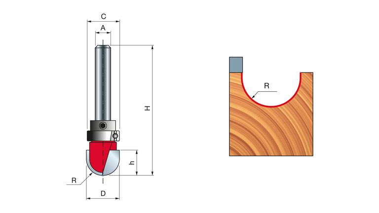 FREUD Halbrundfräser 8 mm 2,4x4,8 (Radius 1 x Durchmesser) FREUD Halbrundfräser 8 mm 2,4x4,8 (Radius 1 x Durchmesser)