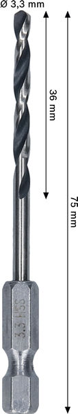 BOSCH Metal HSS Spiralbohrer, 3,3 x 36 x 75 mm, HEX 1/4“ Schaft