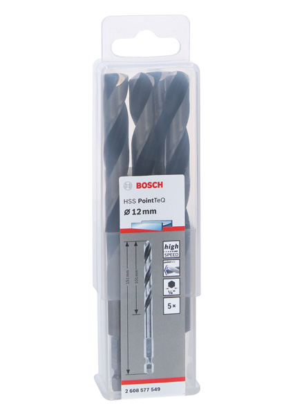BOSCH HSS PointTeQ Sechskantbohrer 12,0 mm, 5-tlg. BOSCH HSS PointTeQ Sechskantbohrer 12,0 mm, 5-tlg.