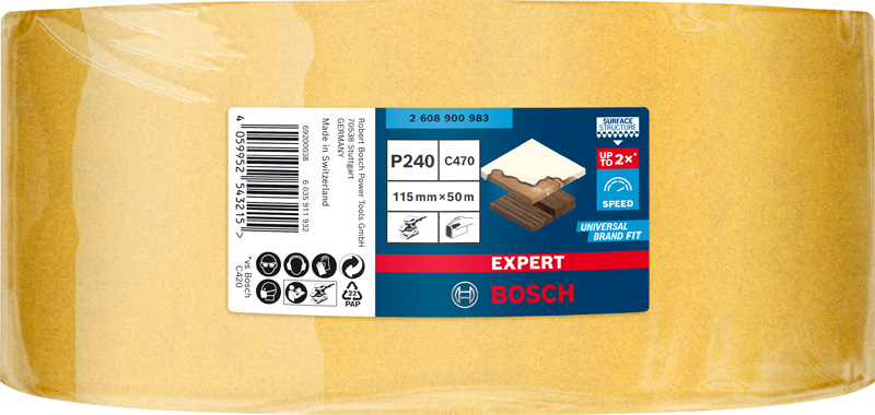 BOSCH EXPERT C470 Schleifrolle, 115mmx50m, K240, keine Löcher BOSCH EXPERT C470 Schleifrolle, 115mmx50m, K240, keine Löcher