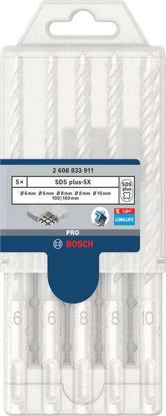 BOSCH PRO SDS plus-5X Hammerbohrer-Set, 6/6/8/8/10 mm, 5-tlg.